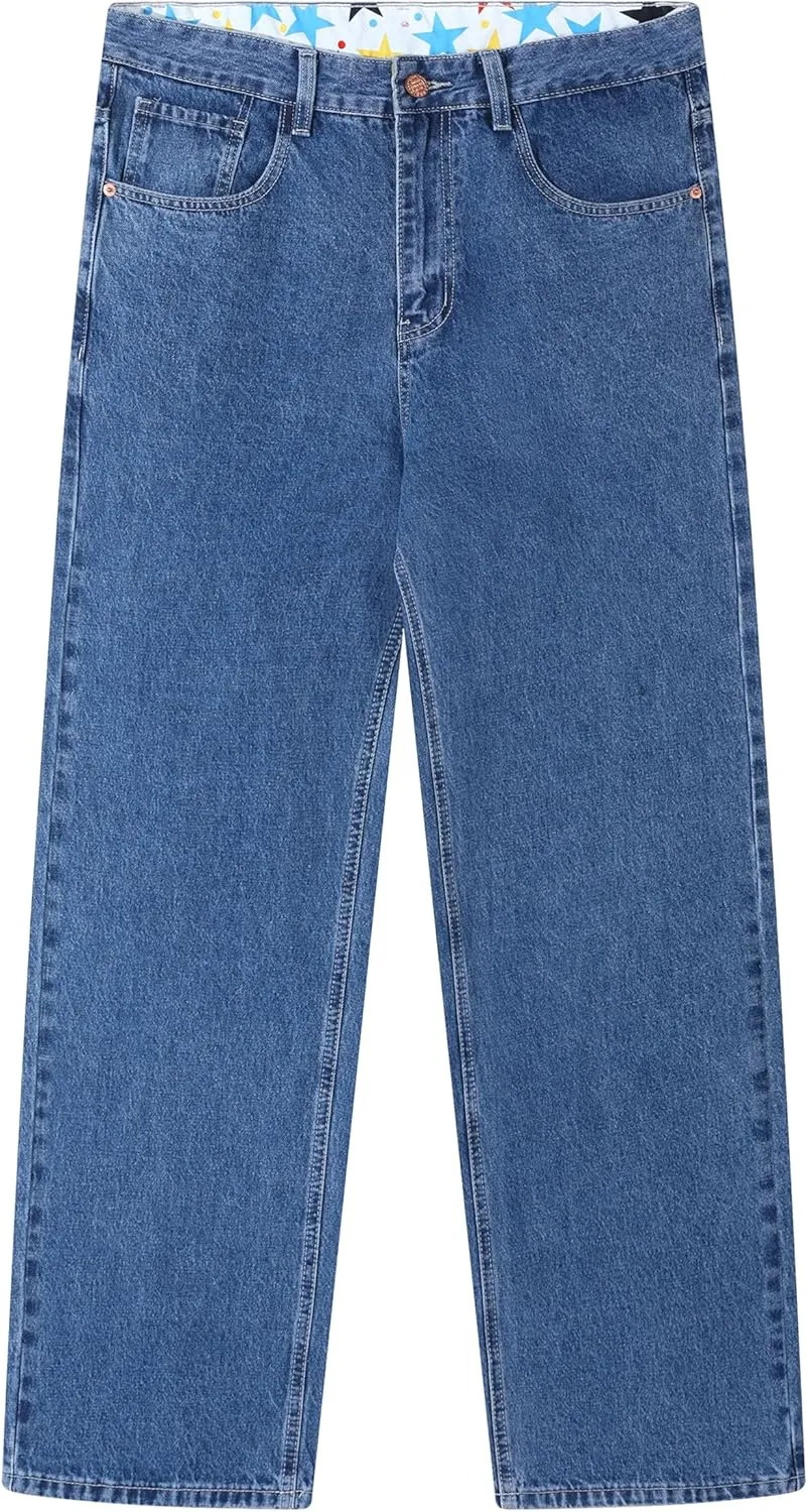 Men's Non-Stretch Loose Fit Wide-Leg Baggy Jeans Pants