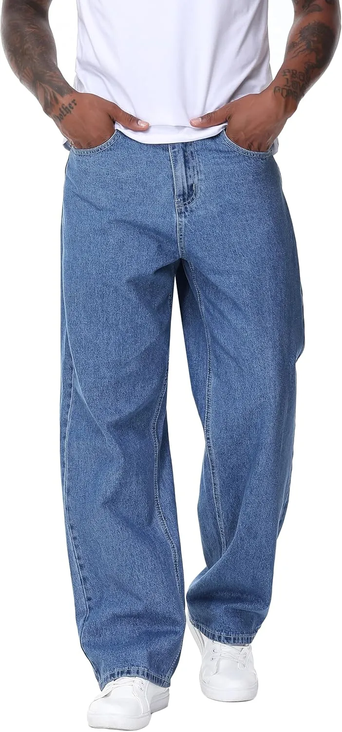 Men's Non-Stretch Loose Fit Wide-Leg Baggy Jeans Pants