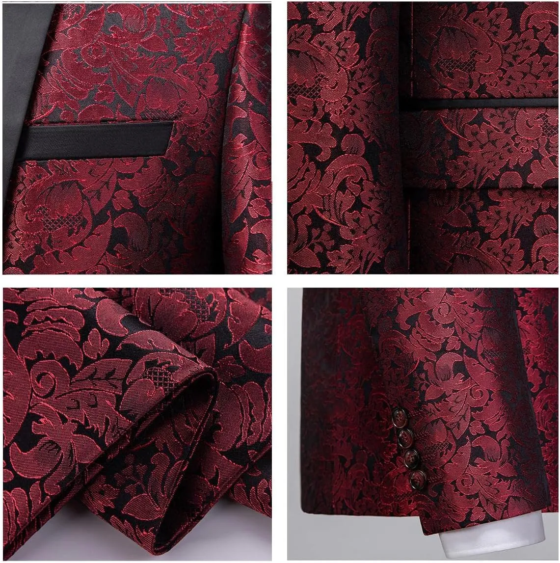 Mens Suit Slim Fit 2 Piece Formal Skinny Floral Tuxedo Suit Set Shawl Lapel for Wedding Dinner Party