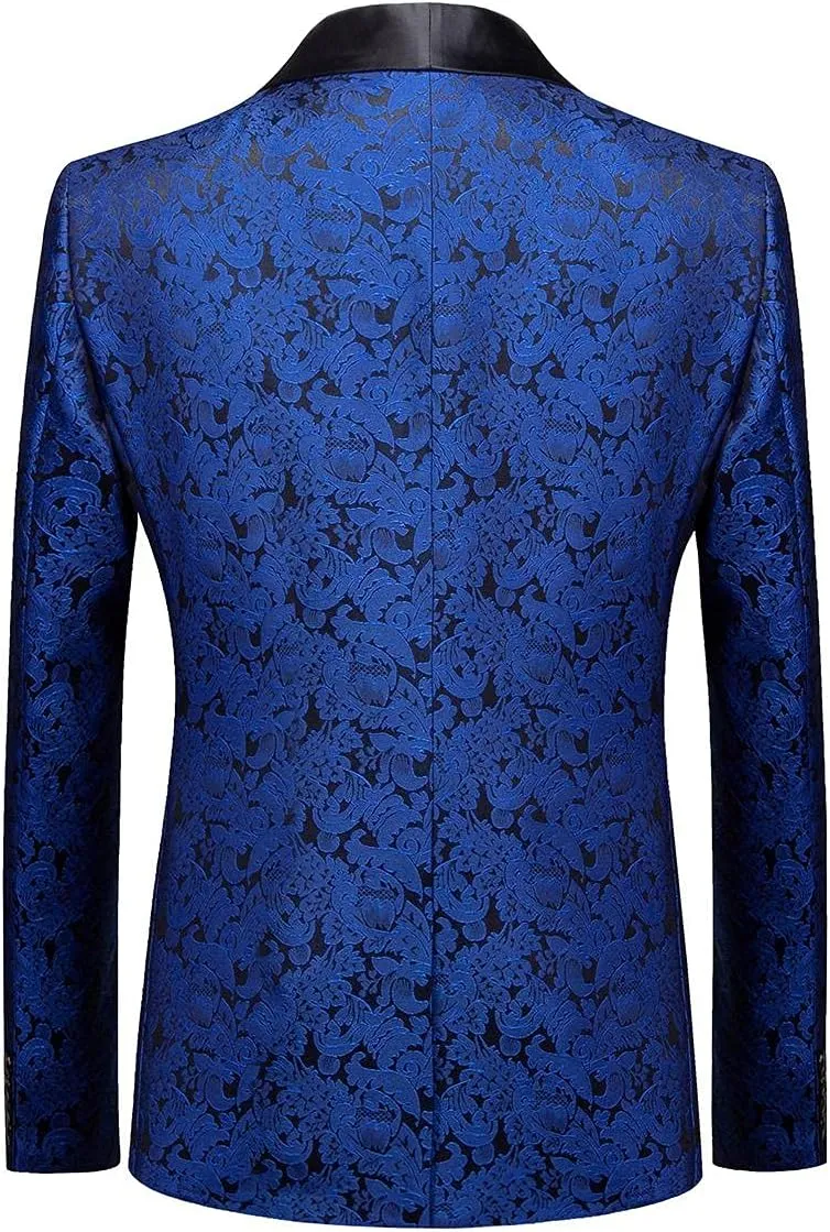Mens Suit Slim Fit 2 Piece Formal Skinny Floral Tuxedo Suit Set Shawl Lapel for Wedding Dinner Party