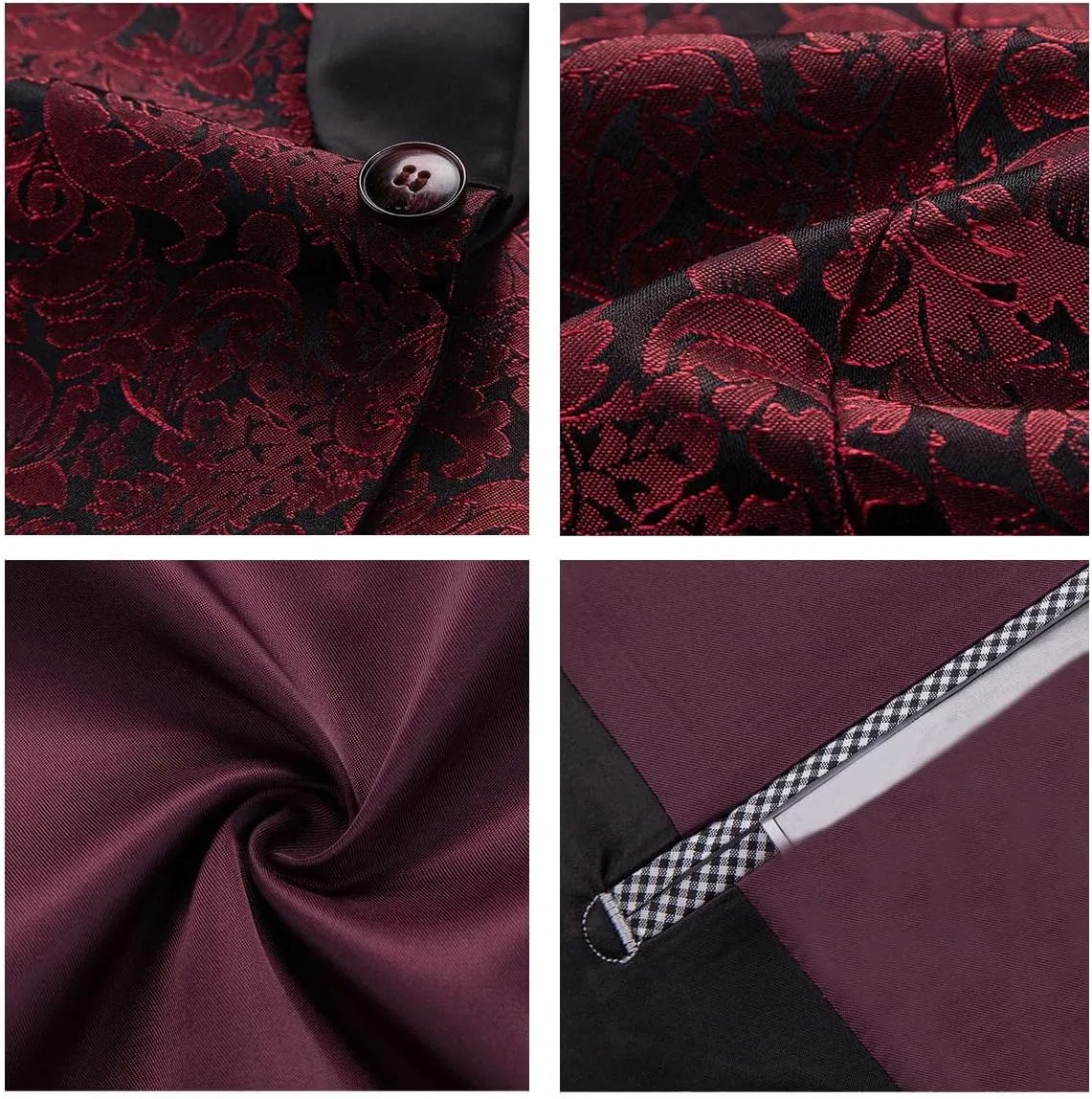 Mens Suit Slim Fit 2 Piece Formal Skinny Floral Tuxedo Suit Set Shawl Lapel for Wedding Dinner Party