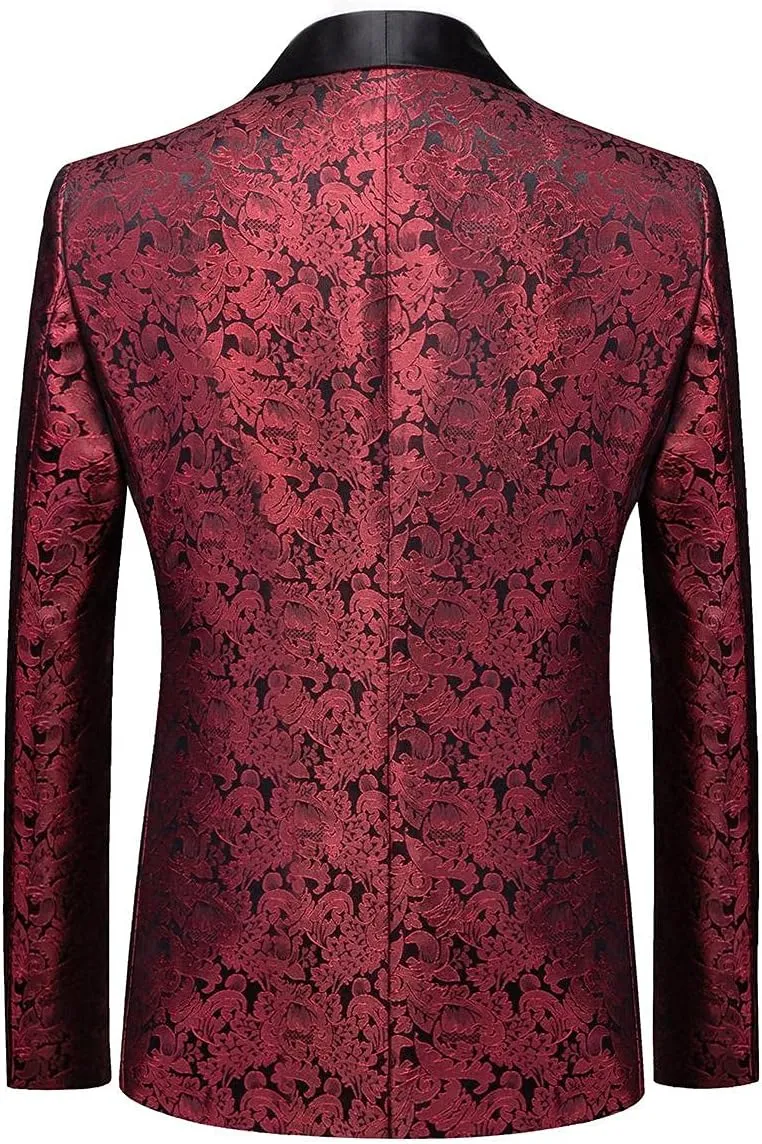 Mens Suit Slim Fit 2 Piece Formal Skinny Floral Tuxedo Suit Set Shawl Lapel for Wedding Dinner Party