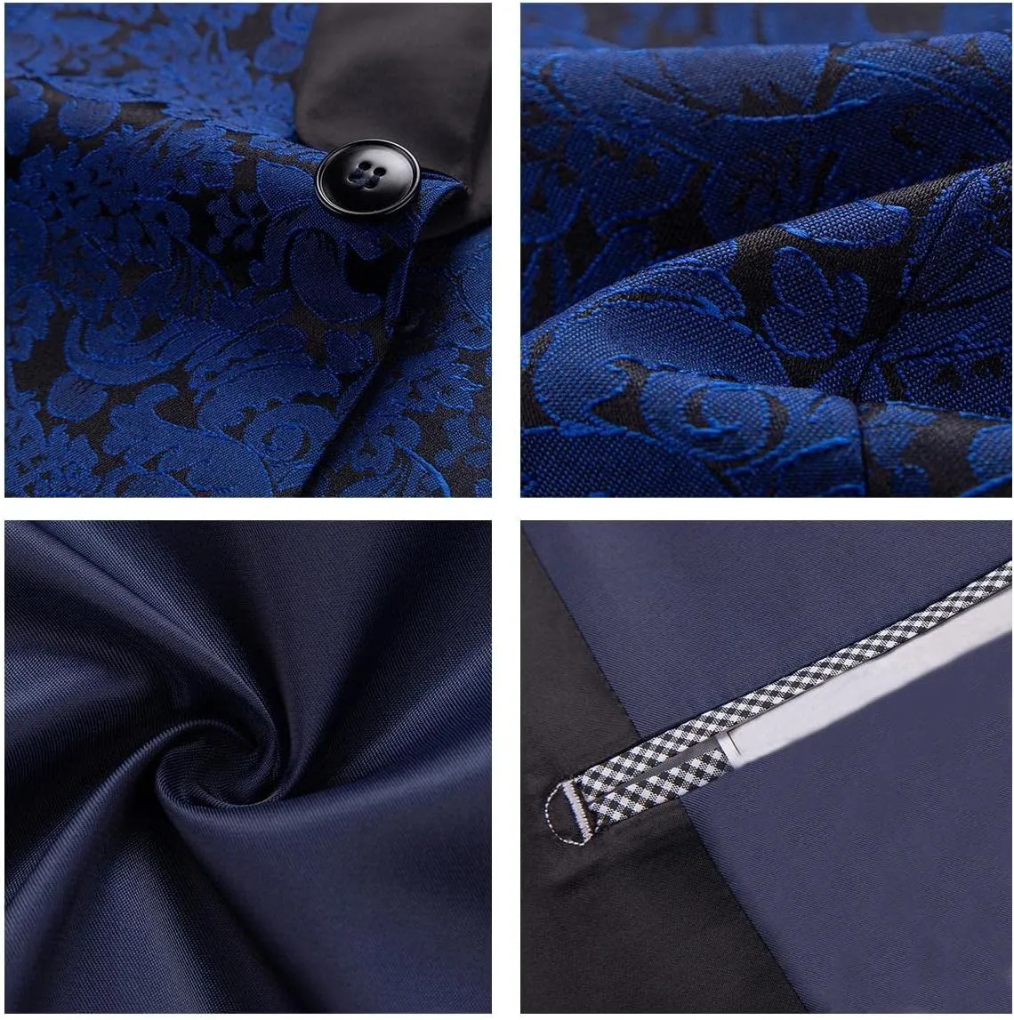 Mens Suit Slim Fit 2 Piece Formal Skinny Floral Tuxedo Suit Set Shawl Lapel for Wedding Dinner Party