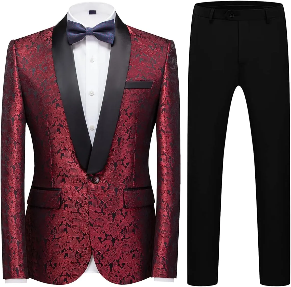 Mens Suit Slim Fit 2 Piece Formal Skinny Floral Tuxedo Suit Set Shawl Lapel for Wedding Dinner Party