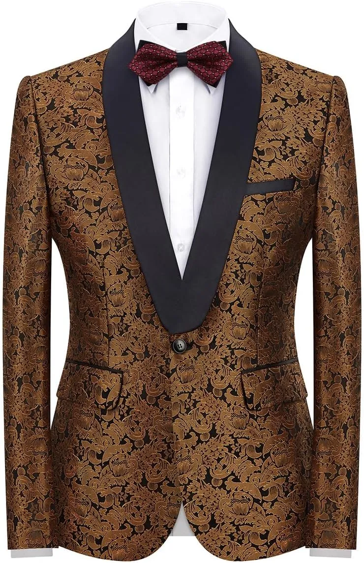 Mens Suit Slim Fit 2 Piece Formal Skinny Floral Tuxedo Suit Set Shawl Lapel for Wedding Dinner Party