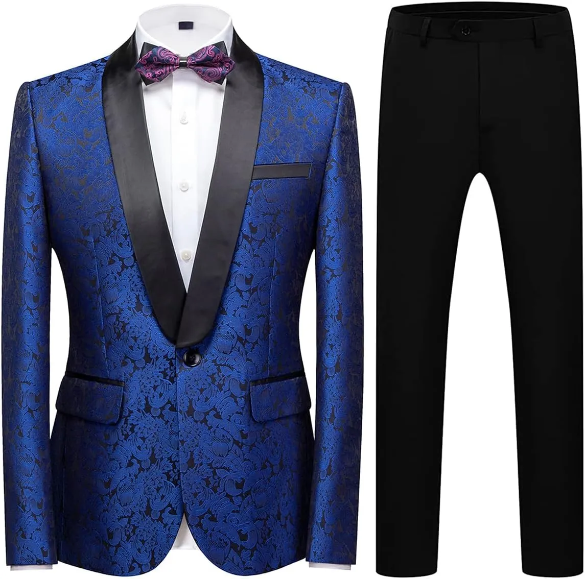 Mens Suit Slim Fit 2 Piece Formal Skinny Floral Tuxedo Suit Set Shawl Lapel for Wedding Dinner Party