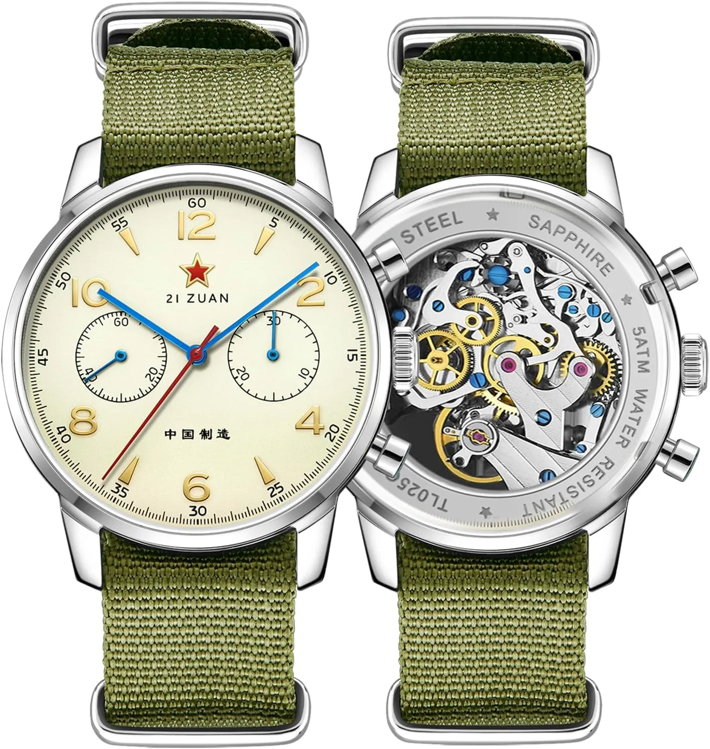 Men's Watch 1963 40mm Manual Winding Seagull ST1901 Movement Aviation Chronograph Pilot's Watch Mechanical Sapphire Glass Stainless Steel Case