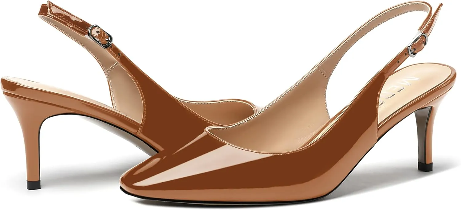 MERRORI Women's Slingback Stiletto Mid Heel Pumps Shoes Square Toe Patent Dess Shoes Womens Pumps 2.5 Inch