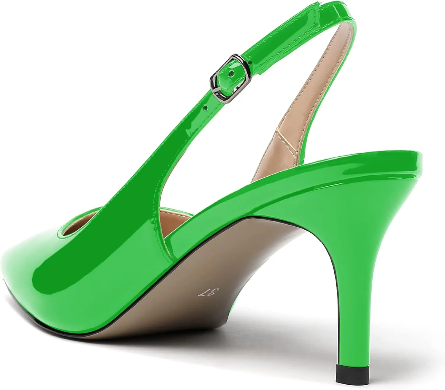 MERRORI Women's Slingback Stiletto Mid Heel Pumps Shoes Square Toe Patent Dess Shoes Womens Pumps 2.5 Inch