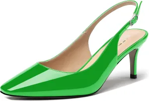 MERRORI Women's Slingback Stiletto Mid Heel Pumps Shoes Square Toe Patent Dess Shoes Womens Pumps 2.5 Inch