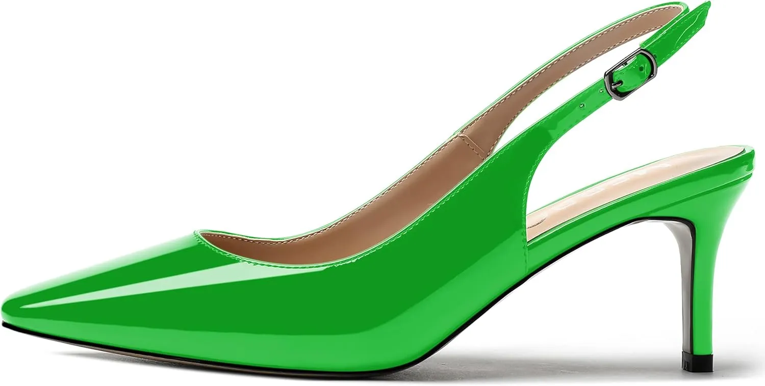 MERRORI Women's Slingback Stiletto Mid Heel Pumps Shoes Square Toe Patent Dess Shoes Womens Pumps 2.5 Inch