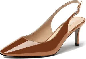 MERRORI Women's Slingback Stiletto Mid Heel Pumps Shoes Square Toe Patent Dess Shoes Womens Pumps 2.5 Inch