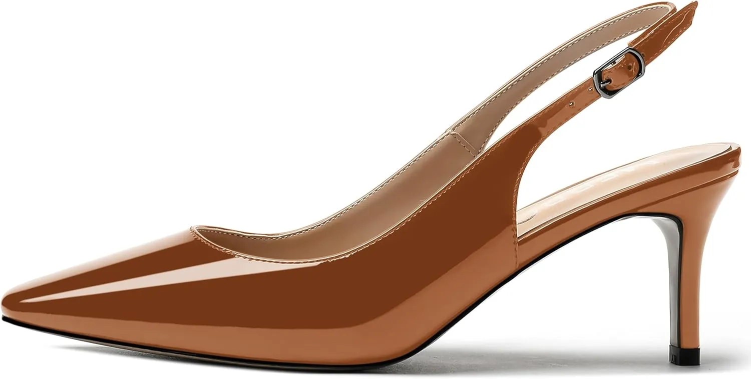 MERRORI Women's Slingback Stiletto Mid Heel Pumps Shoes Square Toe Patent Dess Shoes Womens Pumps 2.5 Inch