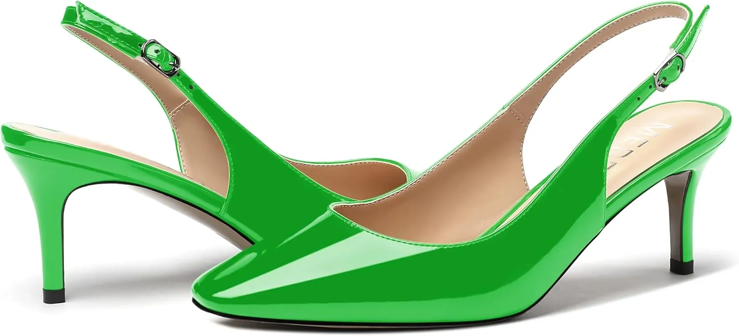 MERRORI Women's Slingback Stiletto Mid Heel Pumps Shoes Square Toe Patent Dess Shoes Womens Pumps 2.5 Inch