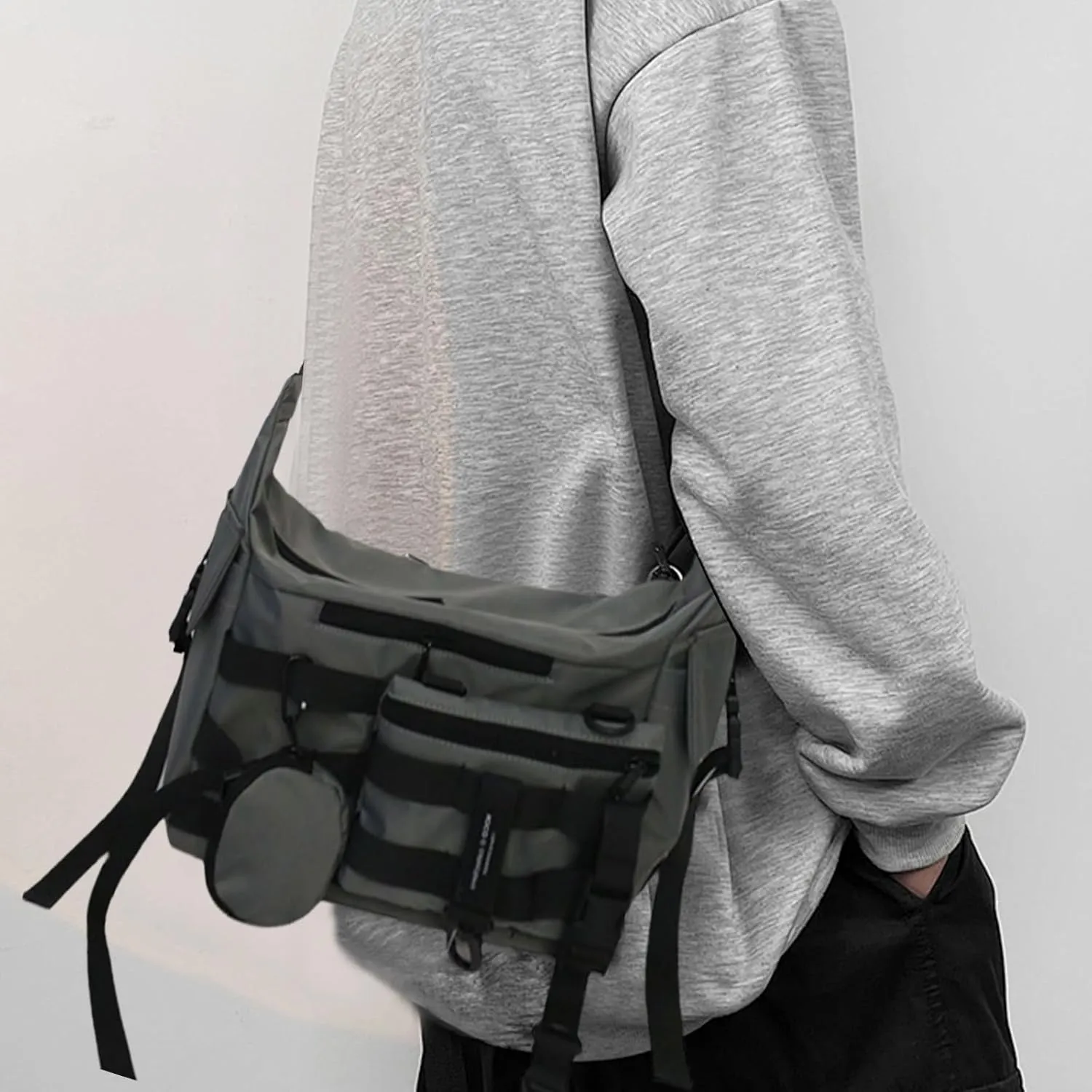 Messenger Bag with Detachable Pouches, 22x10 inches, Canvas Crossbody Shoulder Bag for Men Women