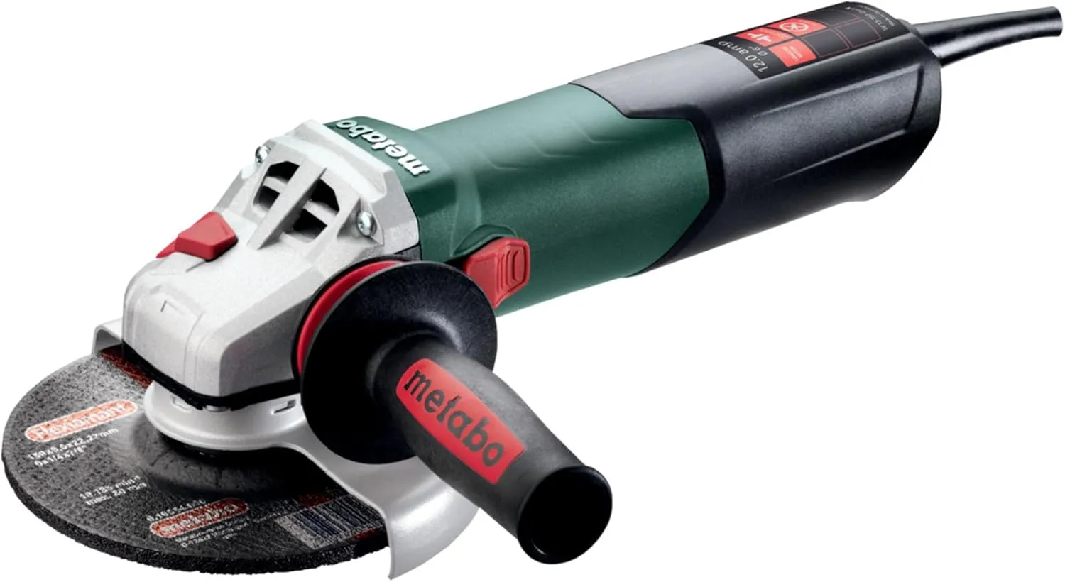 Metabo 6-Inch Angle Grinder, 10,000 RPM, 12 Amp, AC/DC, Slide Switch (Locking), Safety Clutch, M-Quick Wheel Change, Made in Germany, Low Vibration Handle, W 13-150 Quick, 603632420, Green