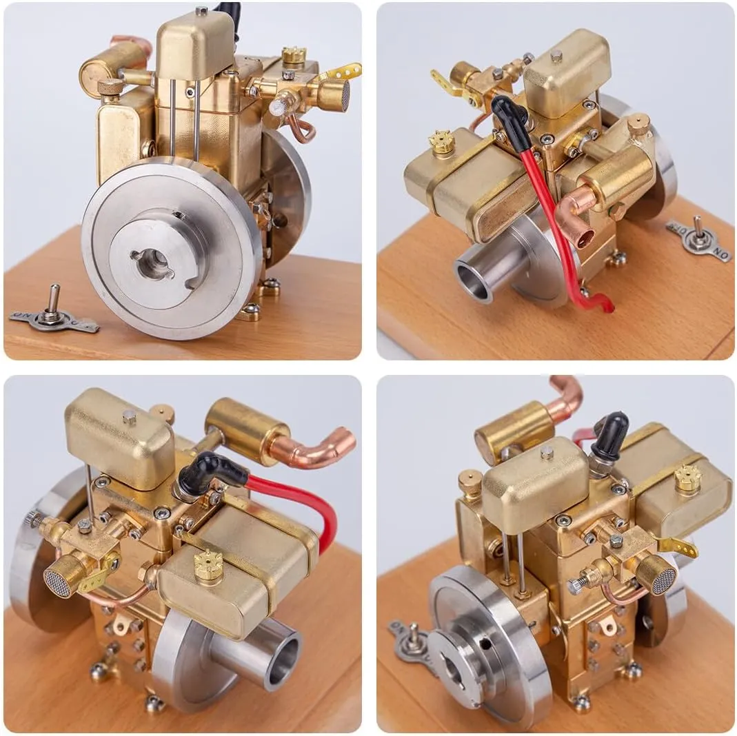 Metal Engine Model Kit That Works, Mini-1.6ccWater-Cooled Four-Stroke Single-Cylinder IC Engine Build Kit with Wooden Base, Physics Science Experiment Toy for Youth Adult