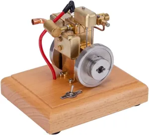 Metal Engine Model Kit That Works, Mini-1.6ccWater-Cooled Four-Stroke Single-Cylinder IC Engine Build Kit with Wooden Base, Physics Science Experiment Toy for Youth Adult