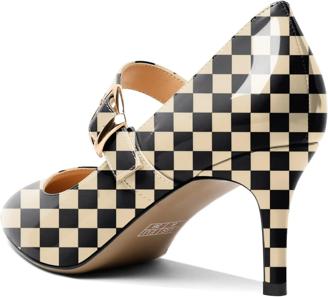 Mettesally Women's Pointed Toe Pumps Marry Janes Mid Heels Slip On Adjuatable Strap Kitten Heels Office Work Dress Shoes