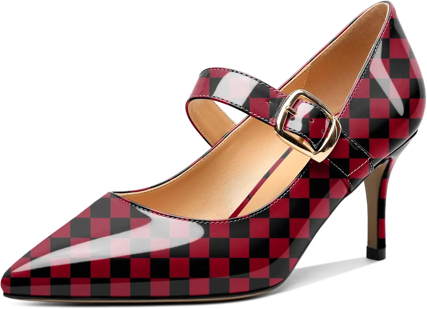 Mettesally Women's Pointed Toe Pumps Marry Janes Mid Heels Slip On Adjuatable Strap Kitten Heels Office Work Dress Shoes