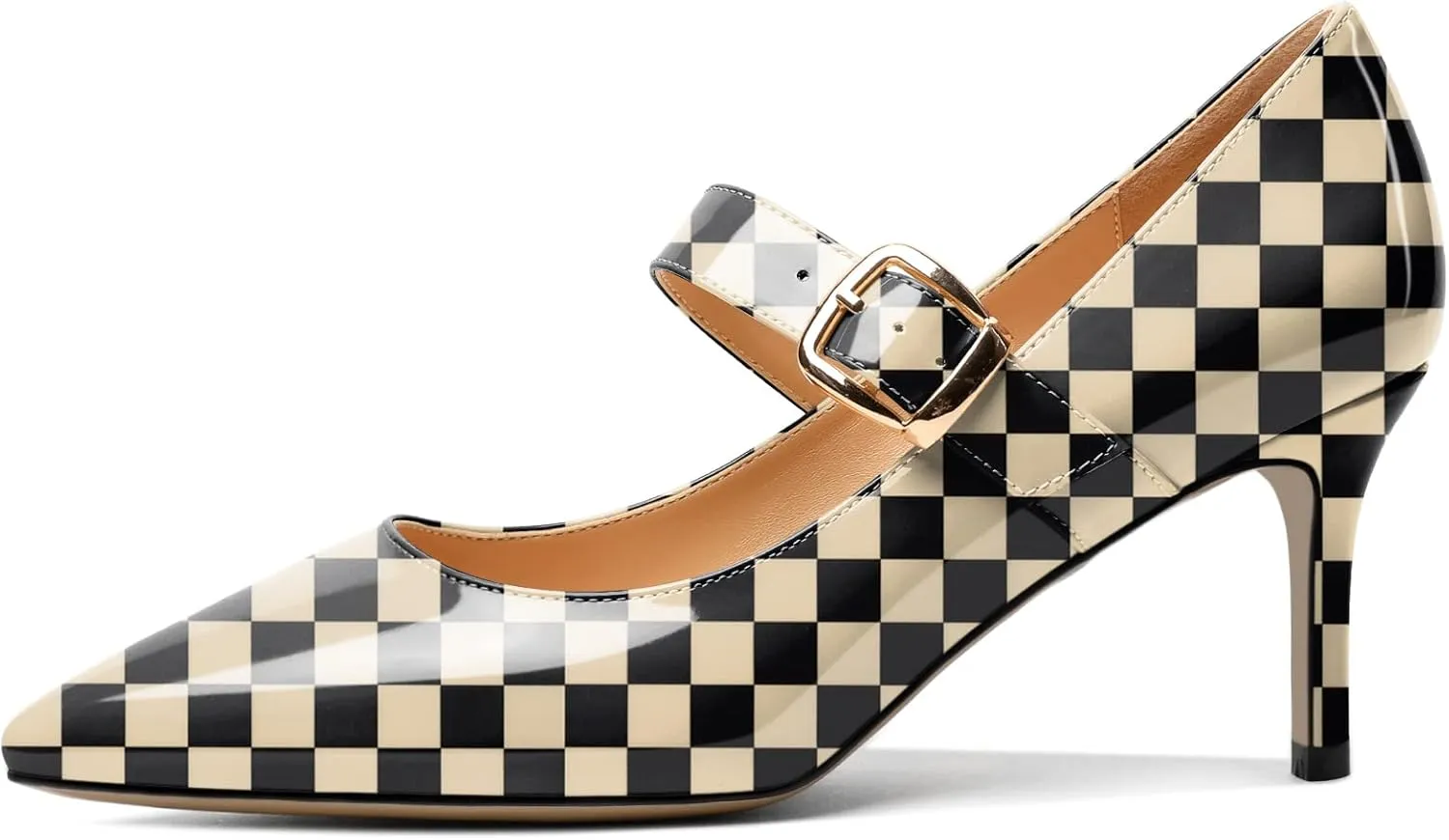 Mettesally Women's Pointed Toe Pumps Marry Janes Mid Heels Slip On Adjuatable Strap Kitten Heels Office Work Dress Shoes