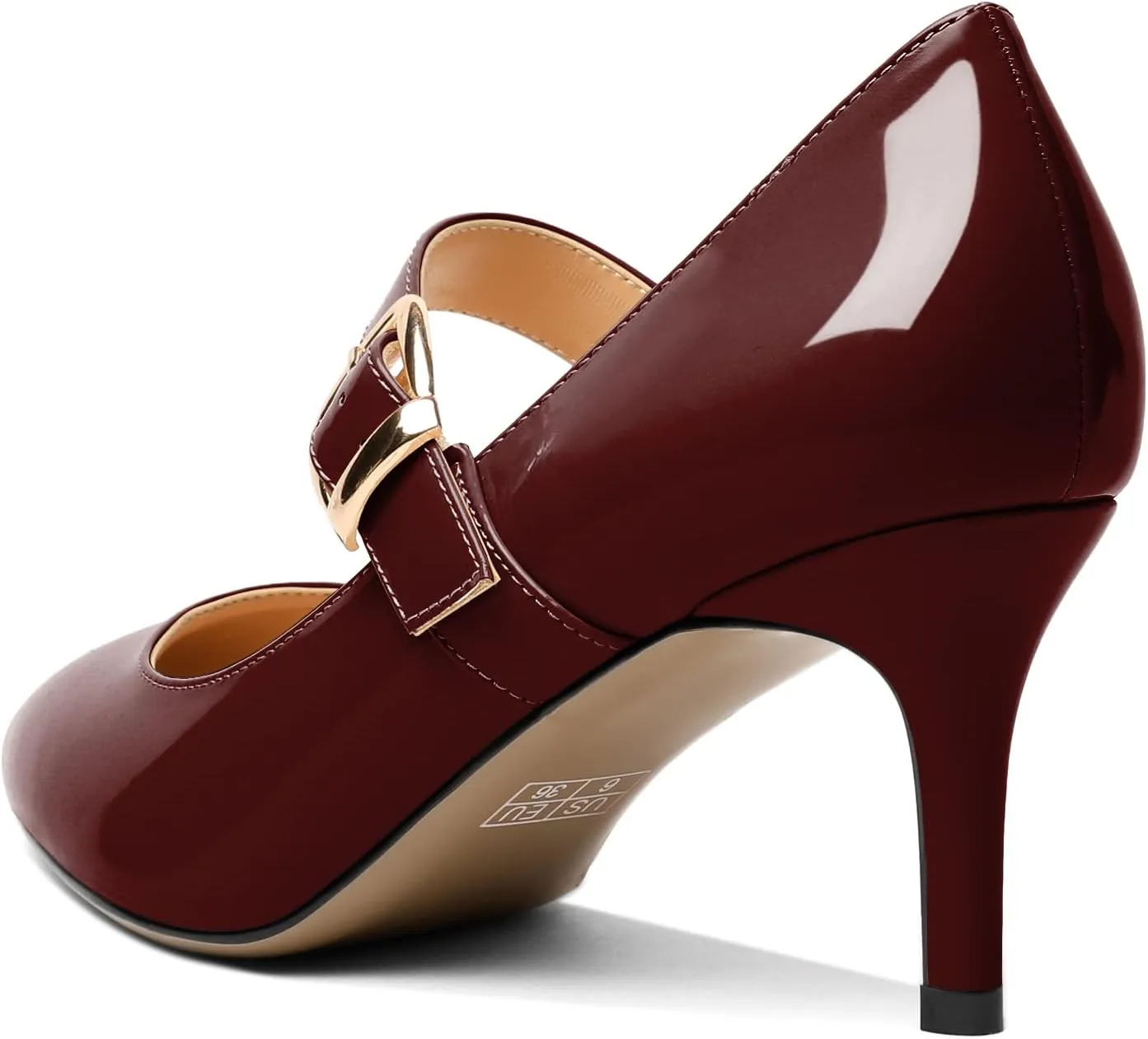 Mettesally Women's Pointed Toe Pumps Marry Janes Mid Heels Slip On Adjuatable Strap Kitten Heels Office Work Dress Shoes