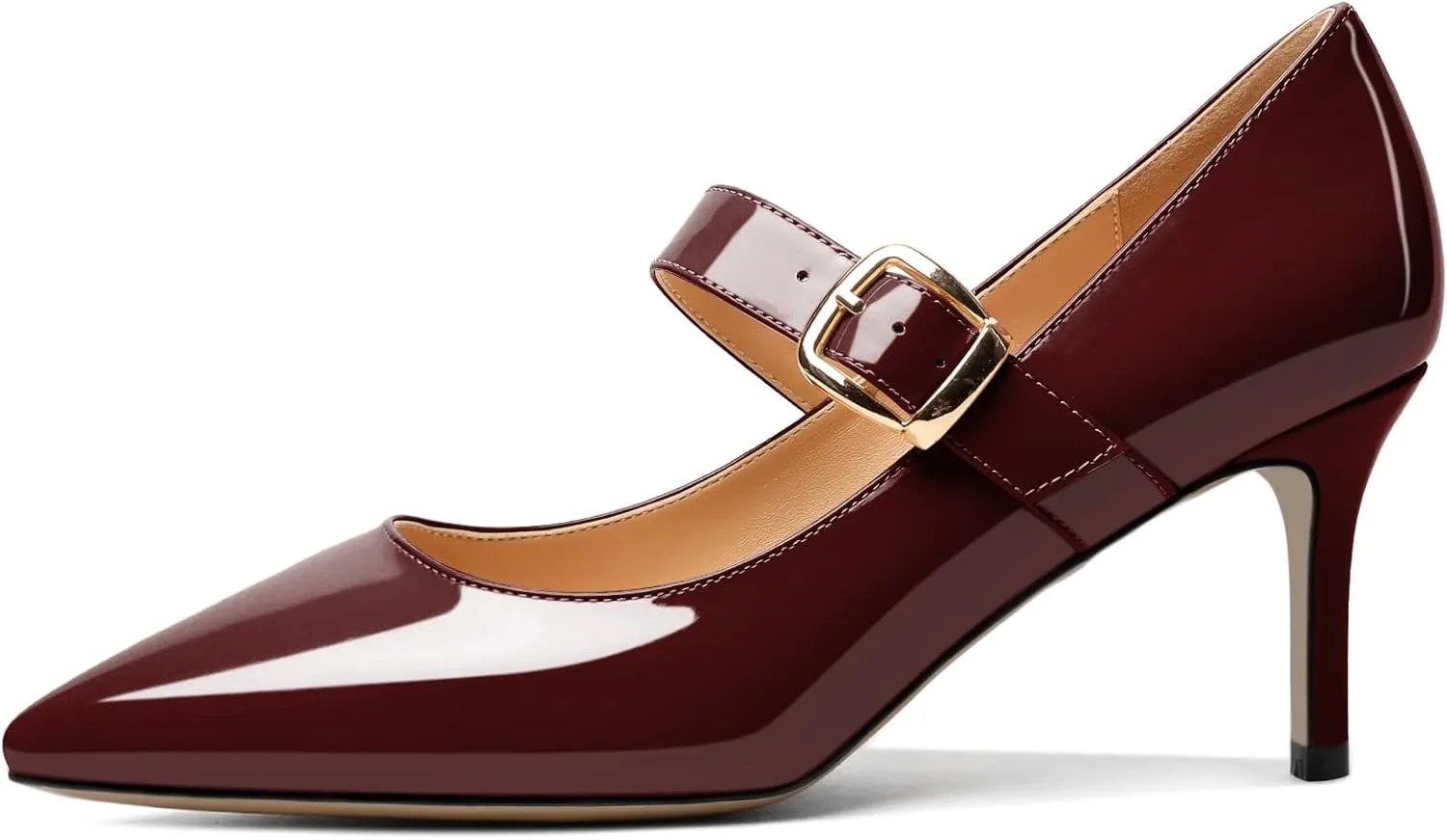 Mettesally Women's Pointed Toe Pumps Marry Janes Mid Heels Slip On Adjuatable Strap Kitten Heels Office Work Dress Shoes