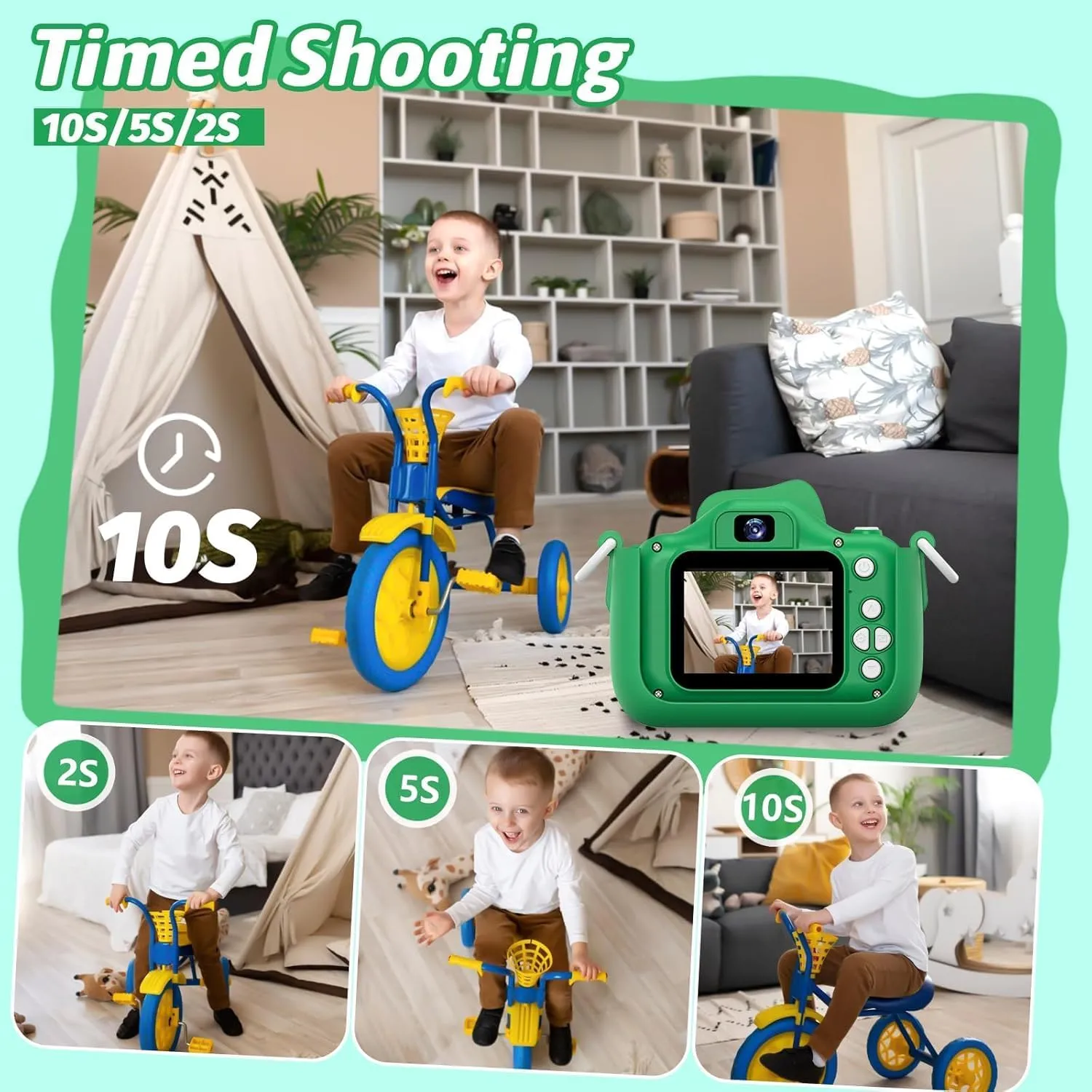 Mgaolo Kids Camera Toys for 3-12 Years Old Boys Girls Children,Portable Child Digital Video Camera with Silicone Cover, Christmas Birthday Gifts for Toddler Age 3 4 5 6 7 8 9 (Green)