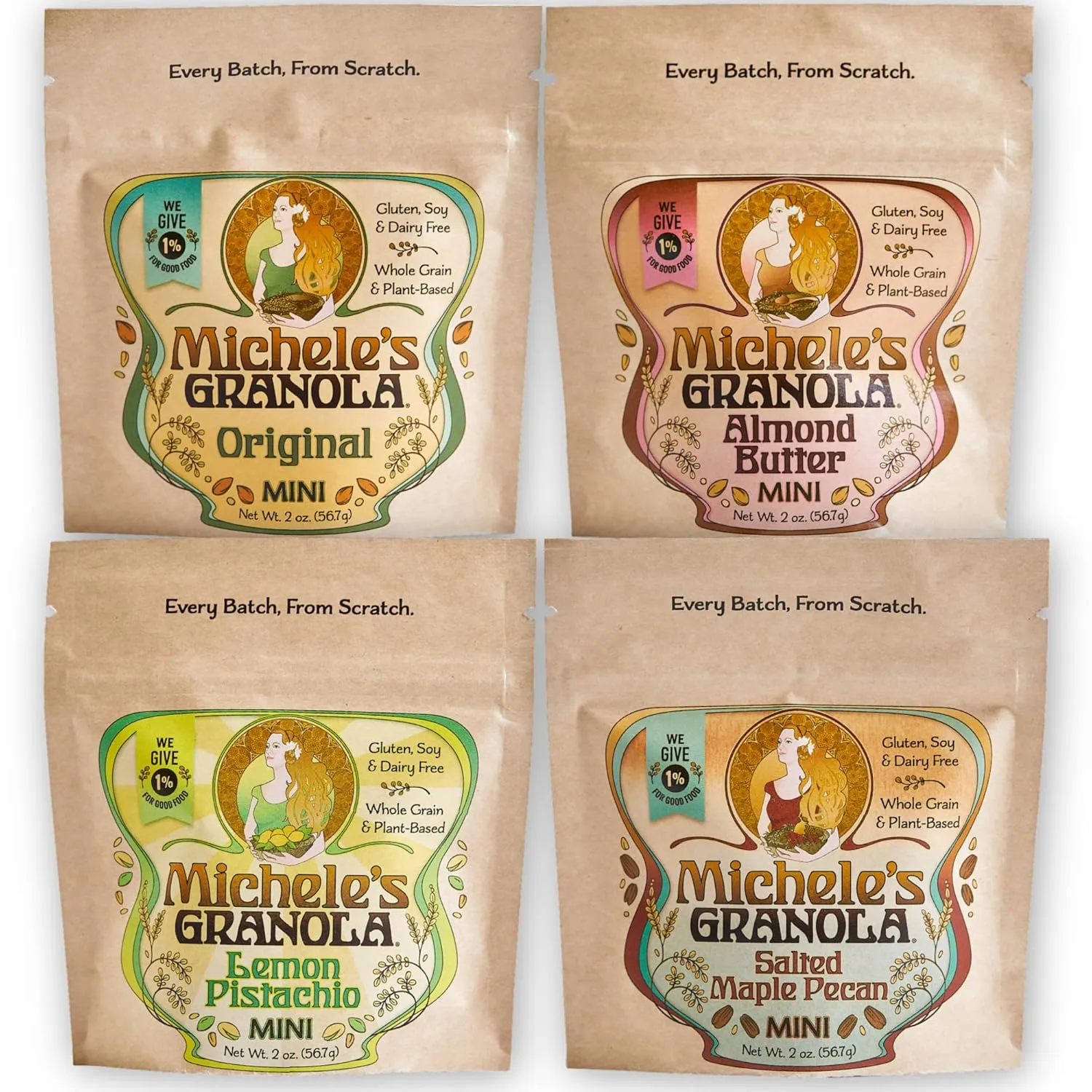 Michele's Granola Mini Snacks, Variety Granola Snack Packs, Gluten-Free & Non GMO, 2 Oz Package, Pack of 4