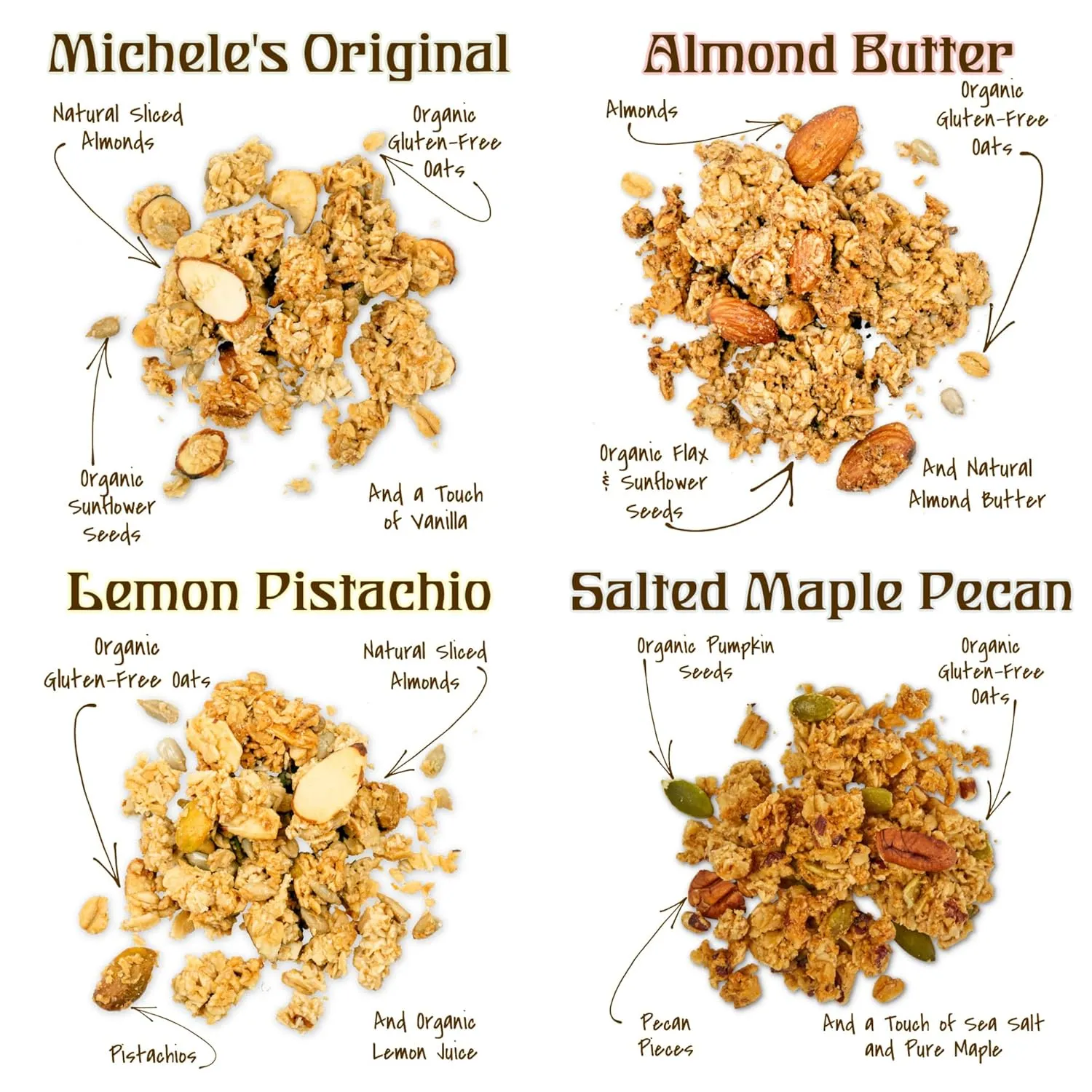 Michele's Granola Mini Snacks, Variety Granola Snack Packs, Gluten-Free & Non GMO, 2 Oz Package, Pack of 4