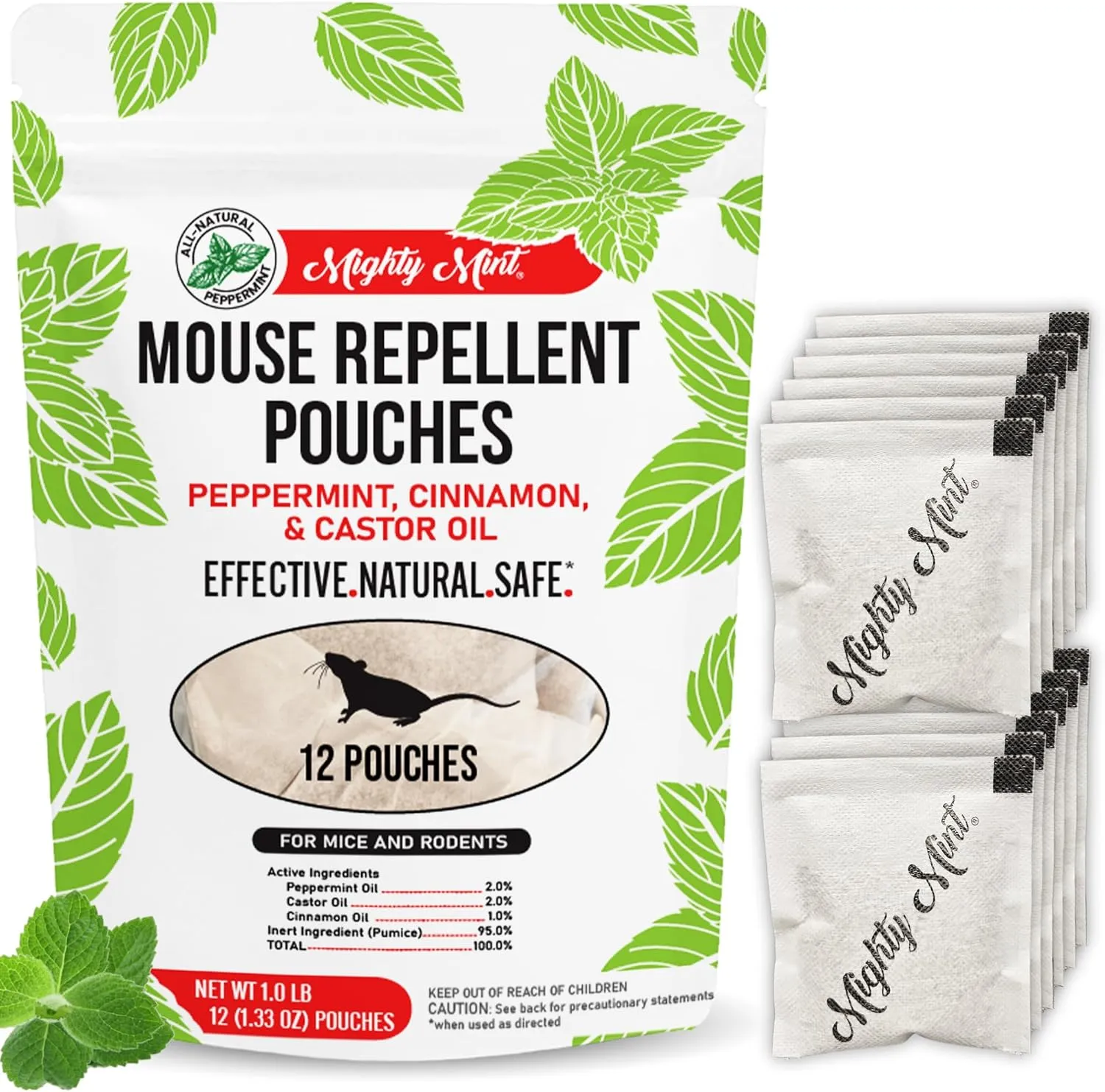 Mighty Mint Mouse Repellent Pouches, Peppermint Rodent Deterrent for Home, RV, and More, 12 Pack