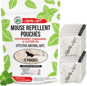 Mighty Mint Mouse Repellent Pouches, Peppermint Rodent Deterrent for Home, RV, and More, 12 Pack