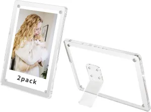 Mini Magnetic Picture Frames 2.36x3.54" with Removable Magnetic Stand, Acrylic Tabletop Photo Frames Compatible with Instax/Polaroid Camera for 2x3 Mini Film Pictures for Home/Office 2 Pack