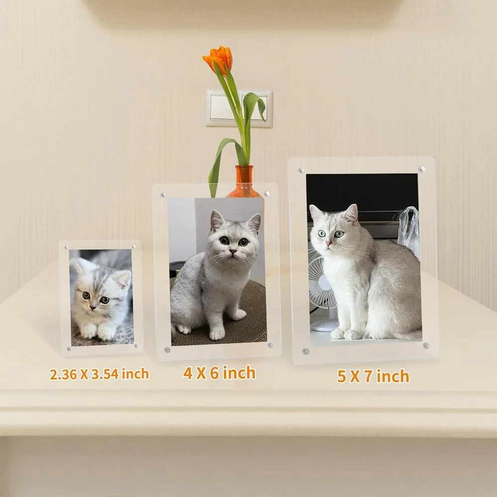 Mini Magnetic Picture Frames 2.36x3.54" with Removable Magnetic Stand, Acrylic Tabletop Photo Frames Compatible with Instax/Polaroid Camera for 2x3 Mini Film Pictures for Home/Office 2 Pack