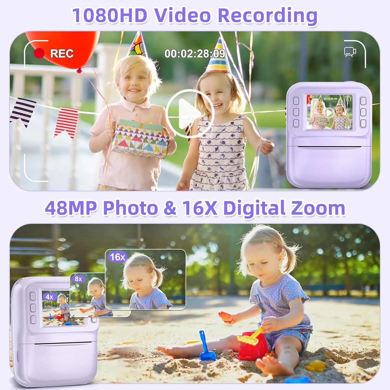 MINIBEAR Kids Camera Instant Print, Instant Print Camera for Kids Digital Camera Toddler Toys Christmas Birthday Gifts for 3 4 5 6 7 8 9 10 Year Old Boys Girls Video Camera with Print Paper, Purple