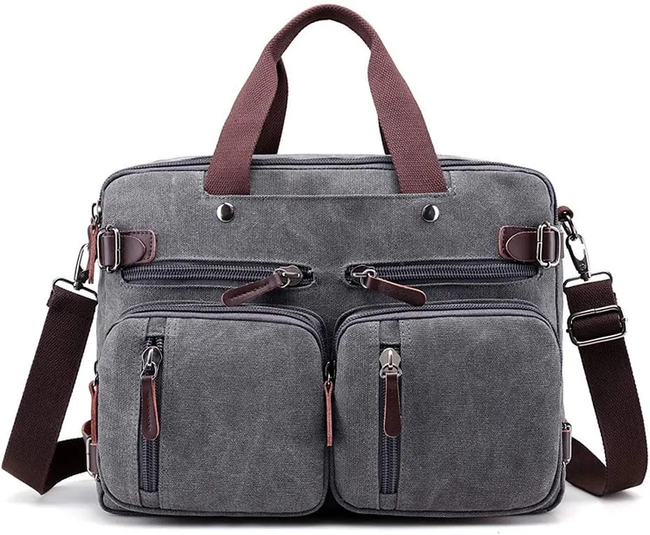 MINTEGRA Canvas Laptop Bag for Men Vintage Convertible Messenger Bag Fits 15.6 Inch Laptop