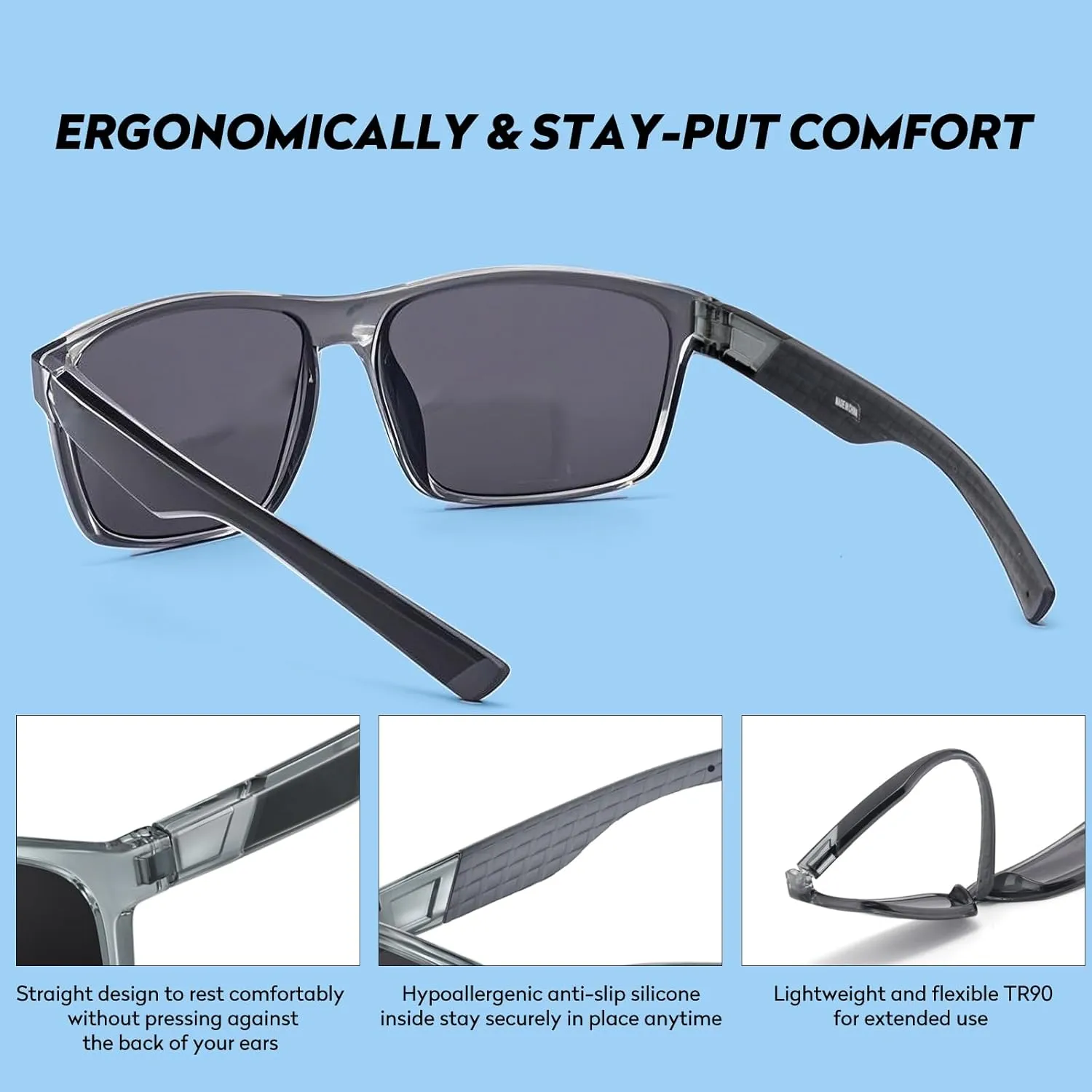 Missfive 2 Pack Mens Light Bifocal Sunglasses with Readers Built In, Non-Slip Comfort TR90/Rubber Straight Arms, UV400 Protection for Outdoor Sports/Driving/Beach, 1.25