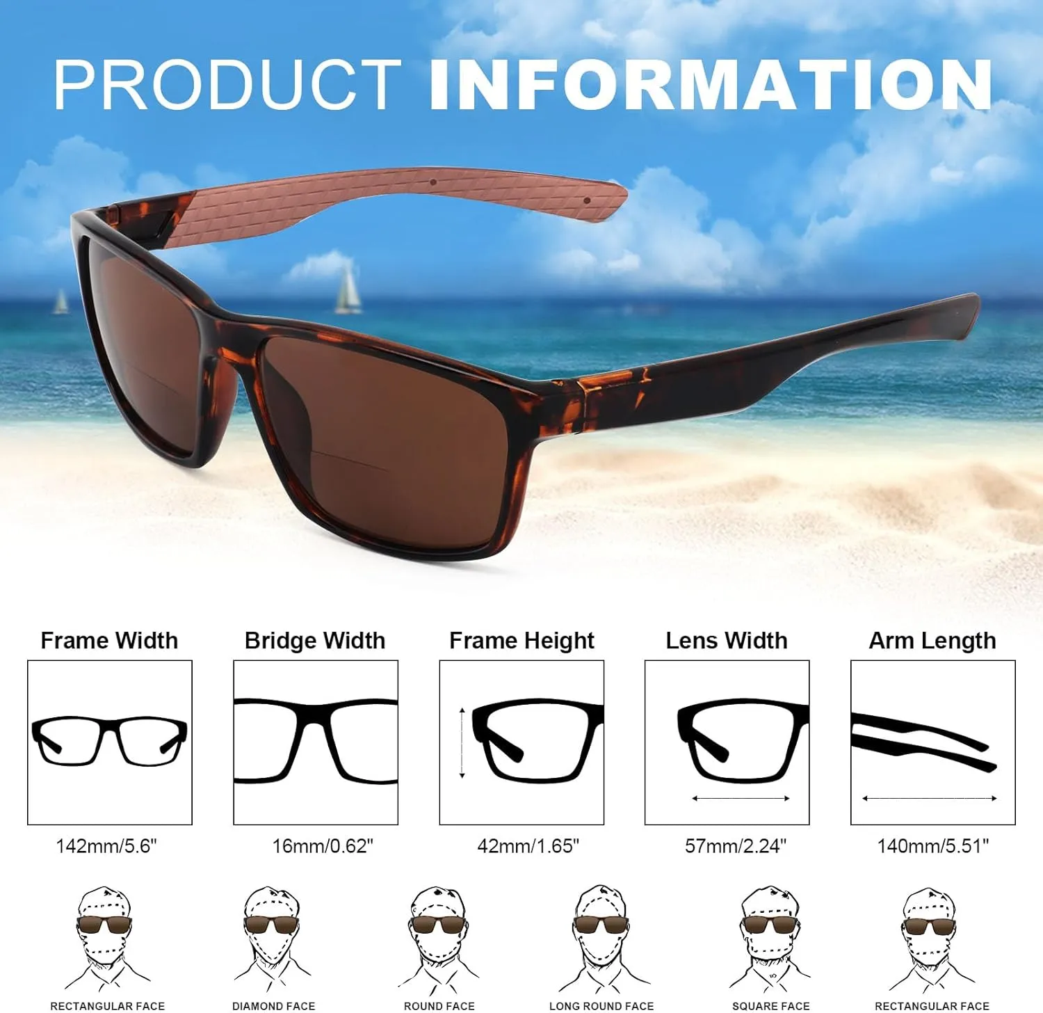 Missfive 2 Pack Mens Light Bifocal Sunglasses with Readers Built In, Non-Slip Comfort TR90/Rubber Straight Arms, UV400 Protection for Outdoor Sports/Driving/Beach, 1.25