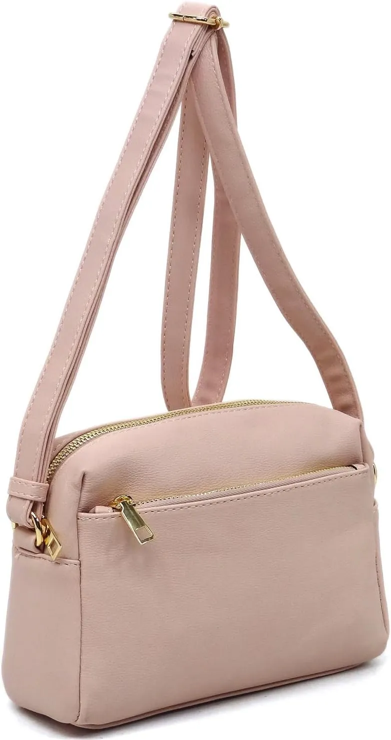 MIZUBA Fashion Triple Zip Pocket Crossbody Bag Multi Pocket Crossbody bag Satchel Purse