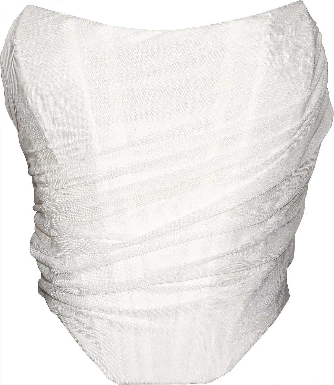 MOALLUOM Mesh Corset Crop Top Bustier Underbust Boned Backless Sleeveless Strapless Off Shoulder Aesthetic for Women Y2K