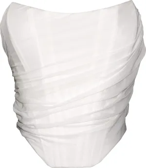 MOALLUOM Mesh Corset Crop Top Bustier Underbust Boned Backless Sleeveless Strapless Off Shoulder Aesthetic for Women Y2K