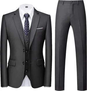 MOGU Mens 3 Piece Suit Slim Fit Pure Color Tuxedos for Wedding Prom