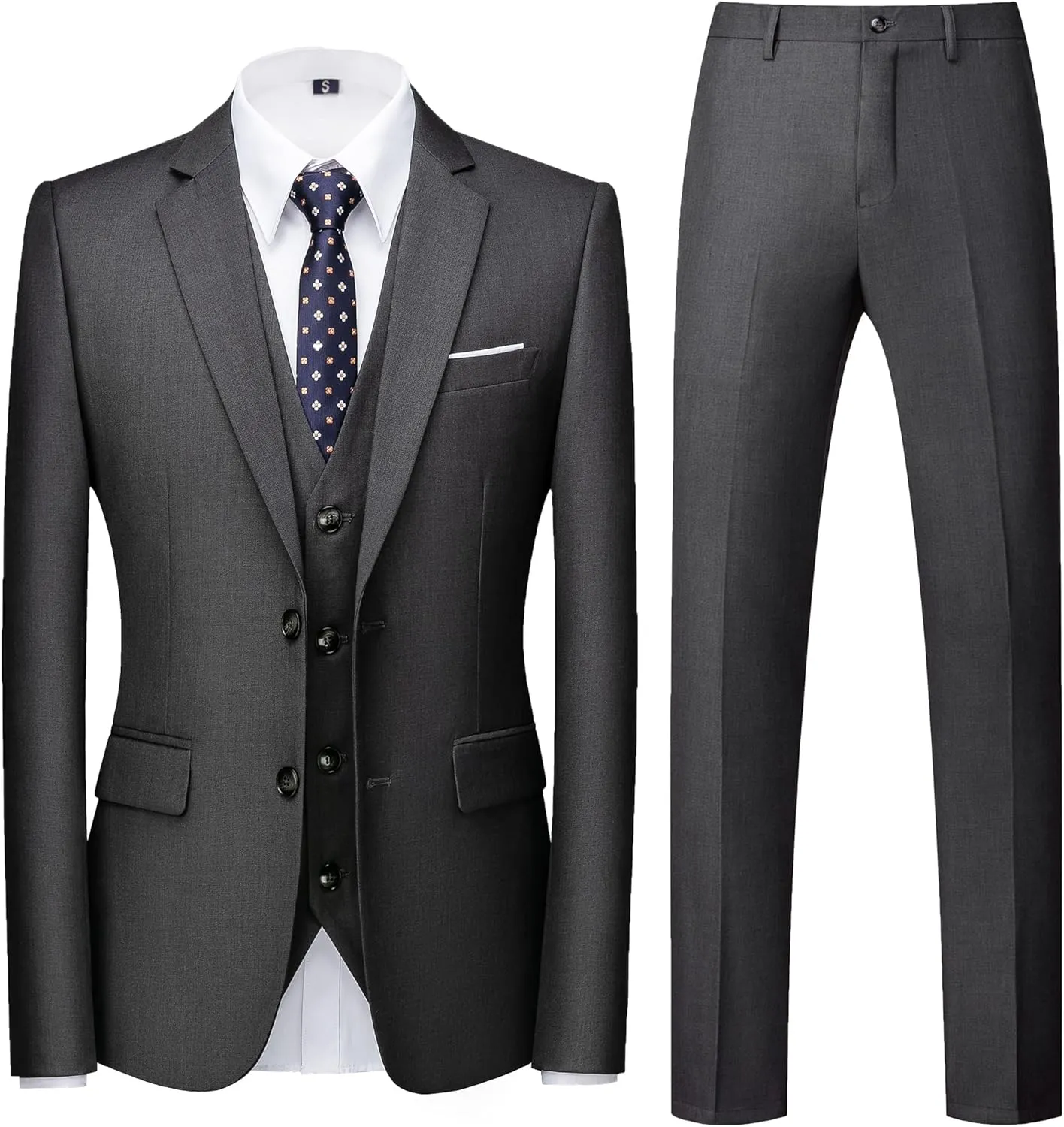 MOGU Mens 3 Piece Suit Slim Fit Pure Color Tuxedos for Wedding Prom
