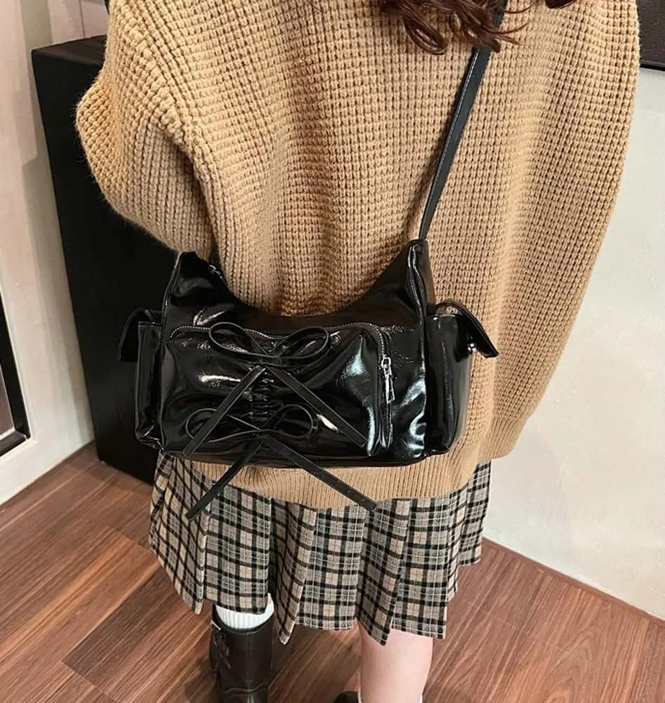 Molodo Crossbody Bags for Women Bow Bag Purses for Women Trendy Chic Shoulder Bag Burgundy Purse Pleated Handbag Underarm Bag