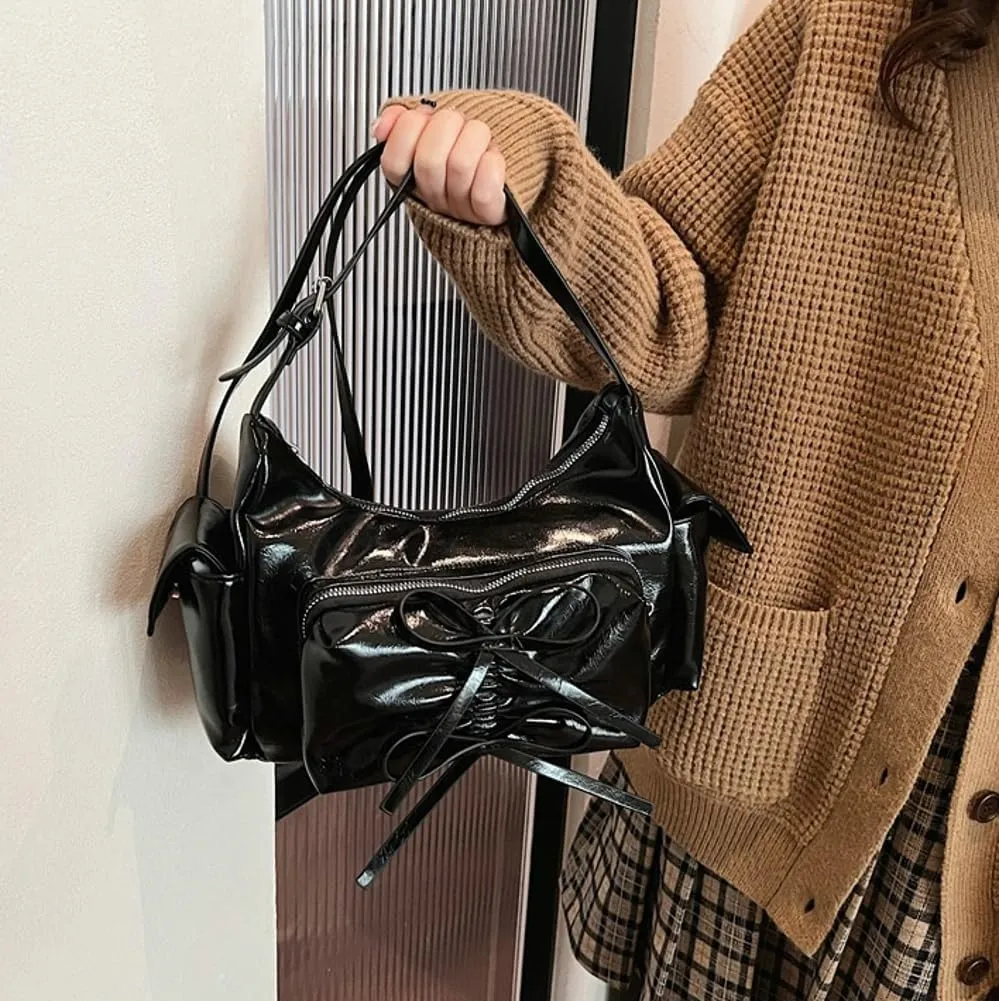 Molodo Crossbody Bags for Women Bow Bag Purses for Women Trendy Chic Shoulder Bag Burgundy Purse Pleated Handbag Underarm Bag