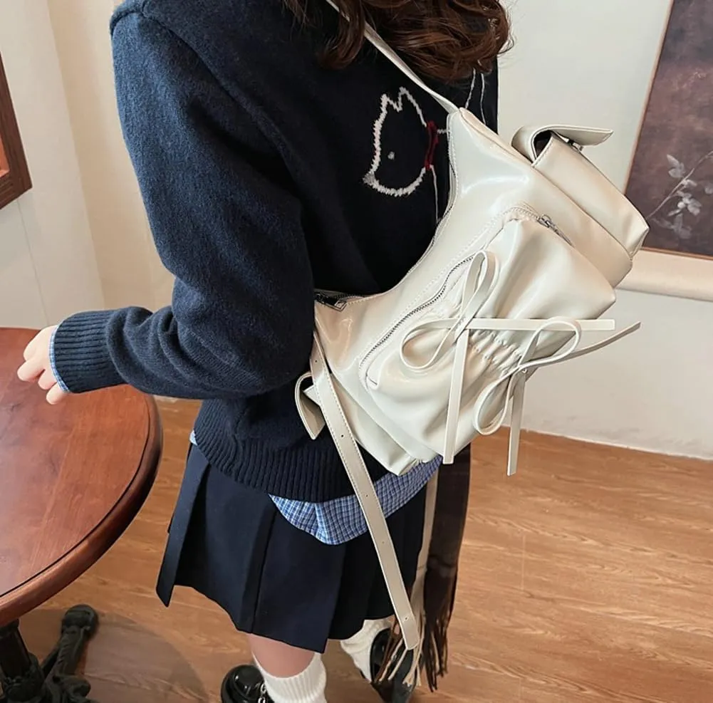 Molodo Crossbody Bags for Women Bow Bag Purses for Women Trendy Chic Shoulder Bag Burgundy Purse Pleated Handbag Underarm Bag
