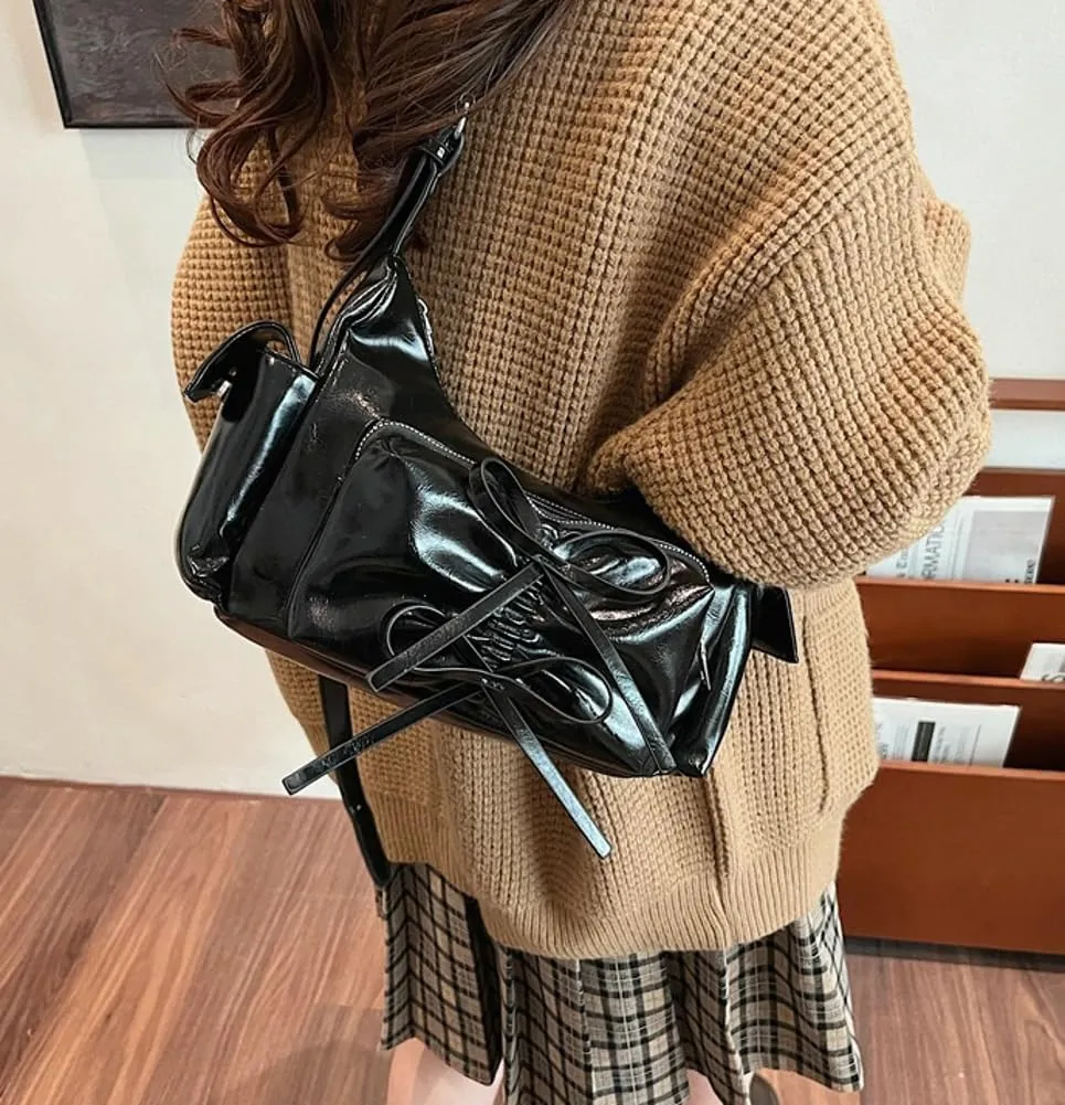 Molodo Crossbody Bags for Women Bow Bag Purses for Women Trendy Chic Shoulder Bag Burgundy Purse Pleated Handbag Underarm Bag