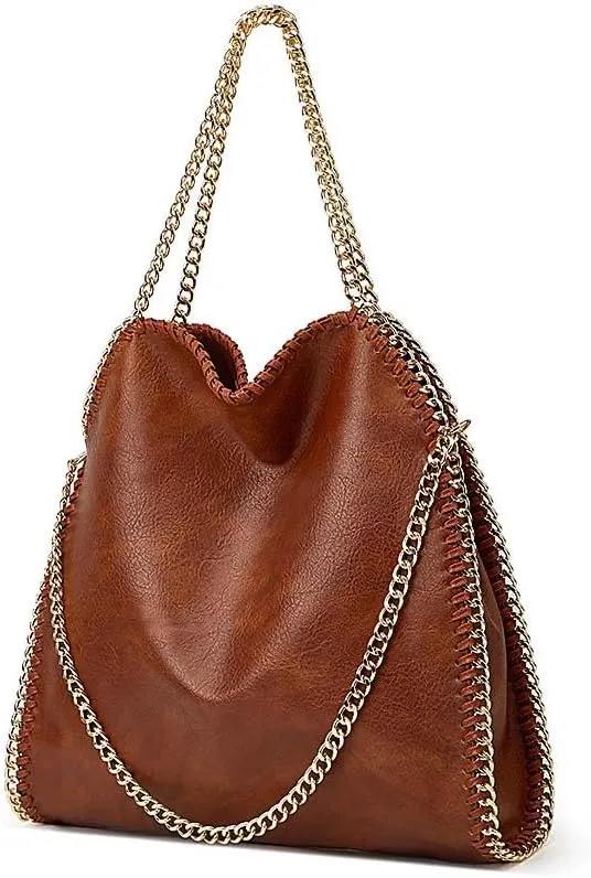 Molodo Trendy Chain Shoulder Bag for Women PU Leather Designer Satchel Bag Large Tote Bag Trendy Hobo Handbag Purses