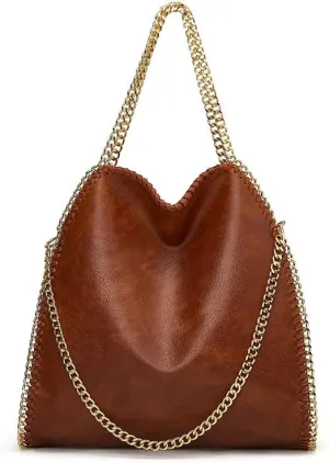 Molodo Trendy Chain Shoulder Bag for Women PU Leather Designer Satchel Bag Large Tote Bag Trendy Hobo Handbag Purses