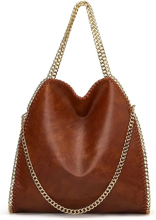 Molodo Trendy Chain Shoulder Bag for Women PU Leather Designer Satchel Bag Large Tote Bag Trendy Hobo Handbag Purses
